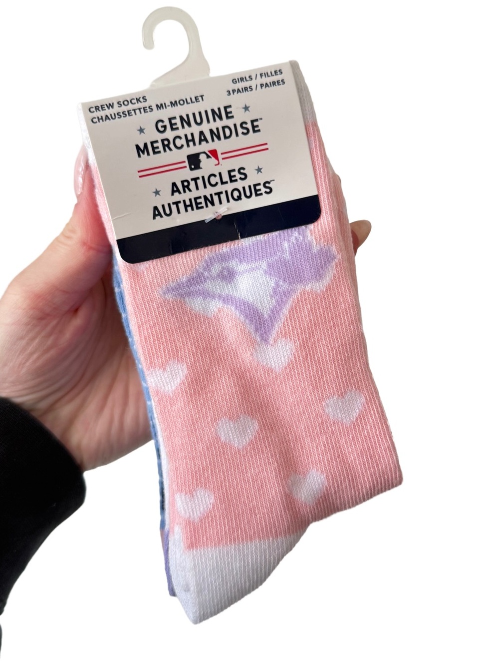 MLB Blue Jays 3 Pack Pink and Lavender Heart Crew Socks NWT